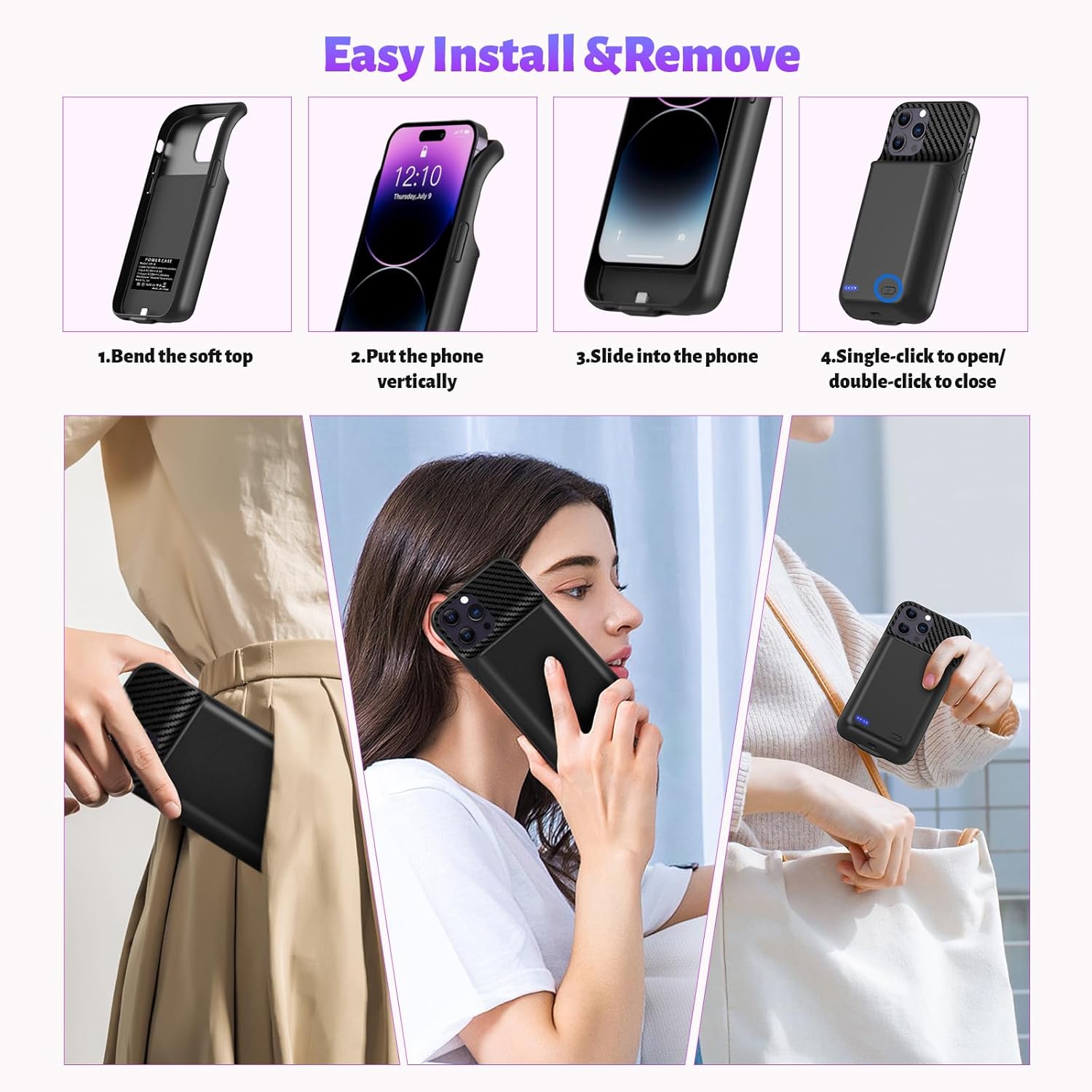 Battery Case for iPhone 14 Pro Max/13 Pro Max/12Pro Max/14 Plus (6.7 inch) [2026 Upgraded] 13800mAh Portable Extended Charging Case Charger Battery Pack with Tempered Glass Screen Protector-Black