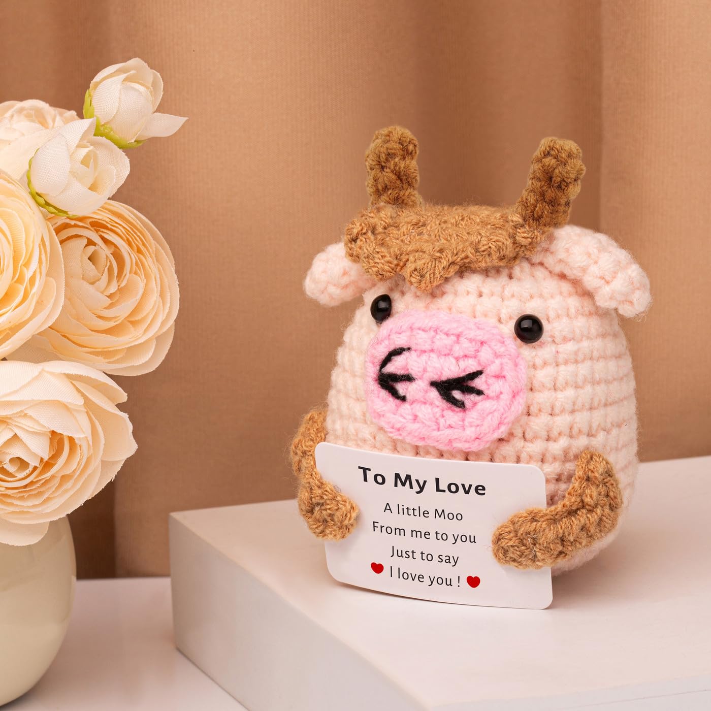 AWARDSEN Valentine Gifts for Her Him Handmade Crochet Cow Love Gift for Partner Girlfriend Boyfriend Wife Husband 'TO MY LOVE' Card for Couple - Image 3