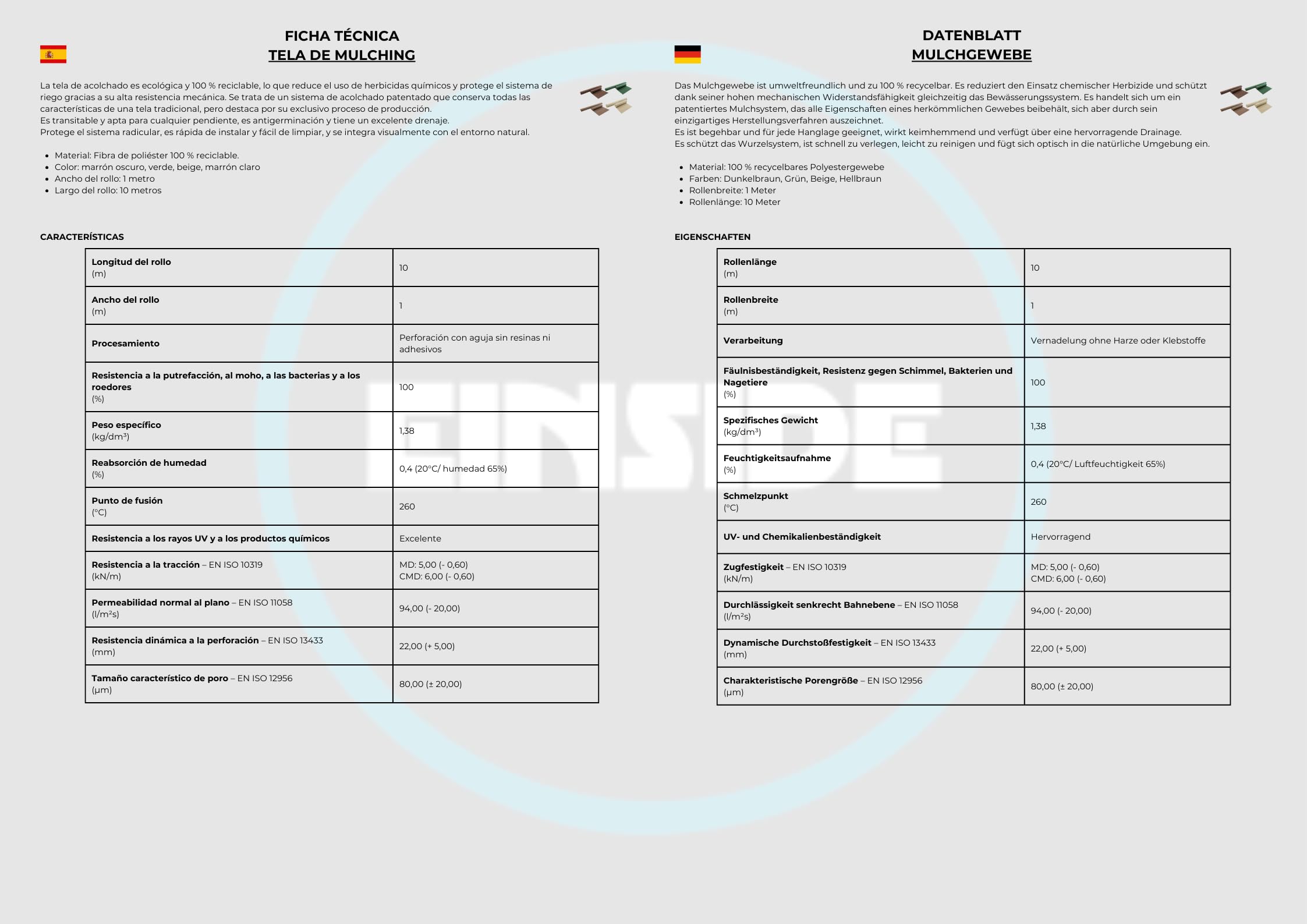 EINSIDE Wysokiej jakości ekologiczny ręcznik do mulczowania Hoasis, włóknina do mulczowania drenażu, eko-konopie 1 x 10 m