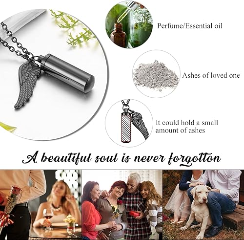 Miniatura 6 de abooxiu Collar de cremación de cilindro personalizado para cenizas de mascotas, collar de urna con ala de ángel, collar de cenizas de pata de