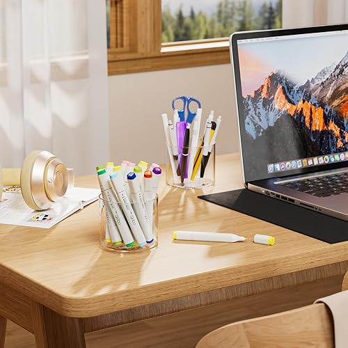 Miniatura 8 de MaxGear Paquete de 2 soportes acrílicos para bolígrafos, soporte redondo transparente para brochas de maquillaje y vaso para lápices, organizador