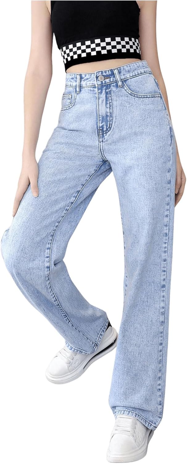 WDIRARA Girl's High Waist Zip Up Denim Pants Straight Leg Cargo Jeans with Pockets - Image 6