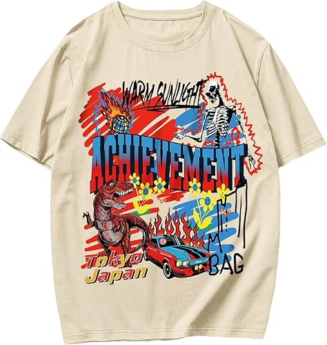 SOLY HUX Camiseta gráfica para hombre, estilo vintage, con estampado de letras, manga corta, cuello redondo, informal, para verano