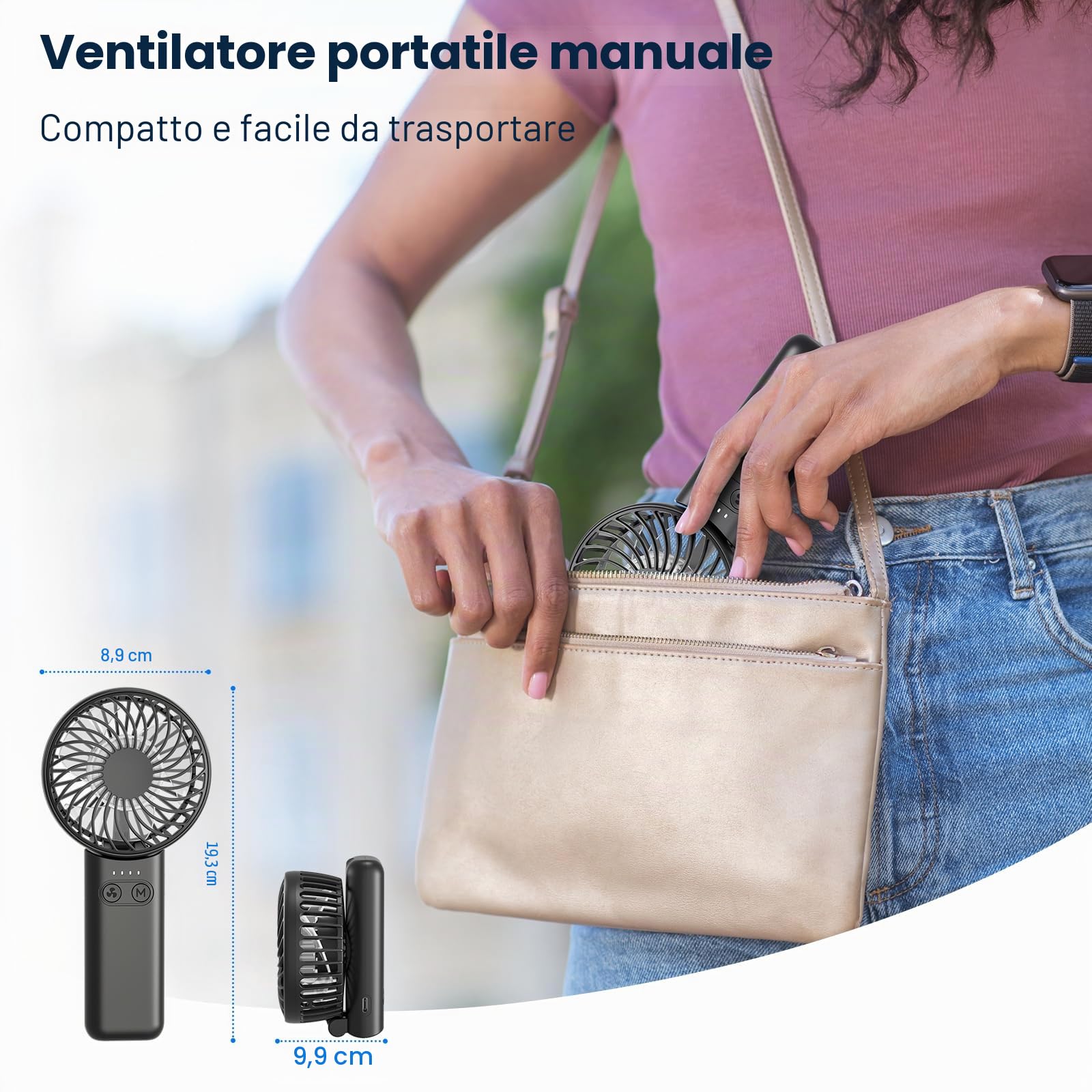 HandFan 5200mAh Mini Ventilatore Portatile con Power Bank, Ventilatore Personale Ricaricabile USB, Potente Ventilatore Piccolo, Ventilatore a Batteria, per Viaggi Concerti Disney Nero