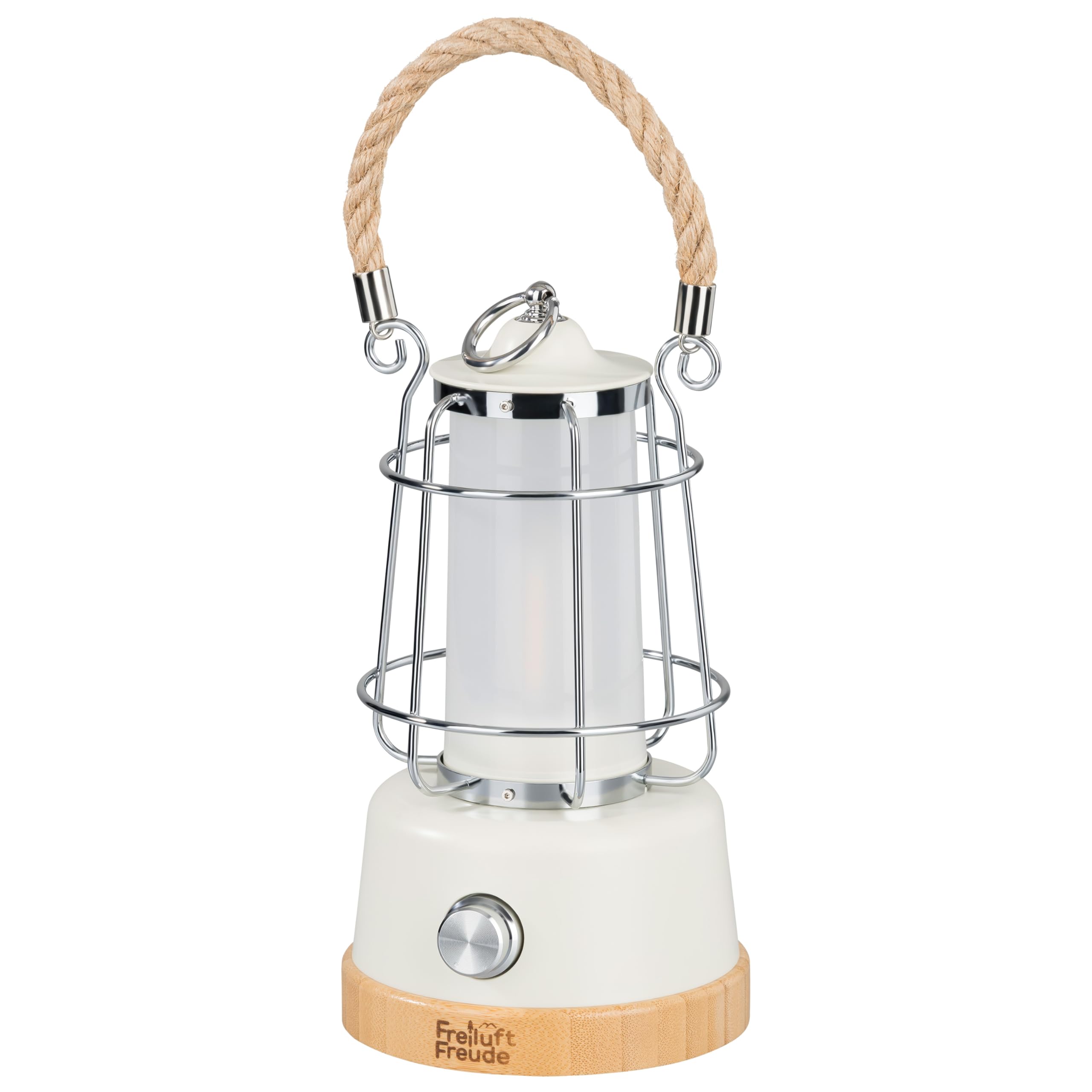 LED Battery Camping Lamp Lantern 370lm Dimmable - USB Rechargeable, Colour Temperature 2200-6500K, Up to 75h Light Time, IP44 Outdoor Lantern with Power Bank, Bamboo & Hemp Rope