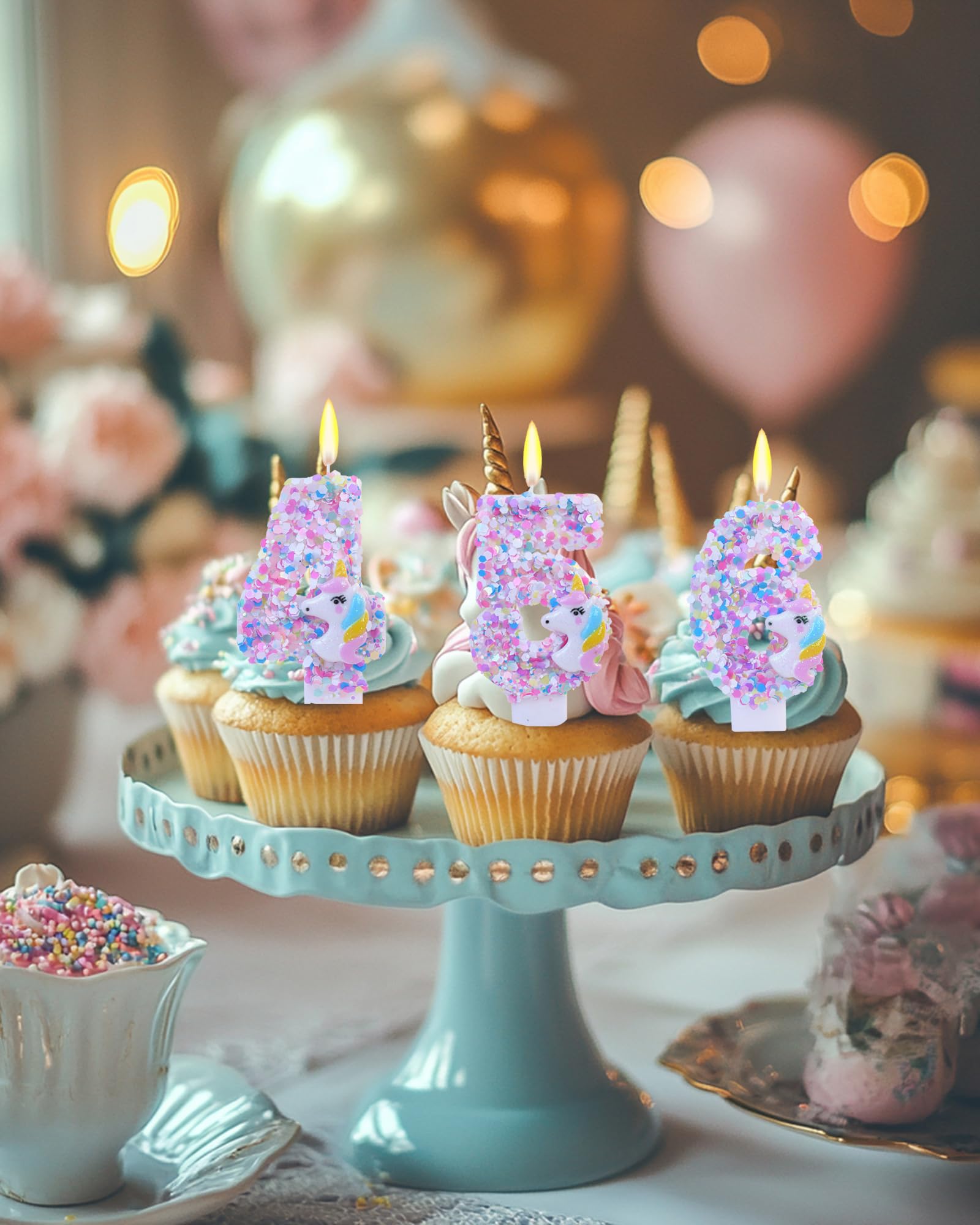 Bougies d'anniversaire sur le thème de la licorne, numéro 5 de dessin animé, décorations d'anniversaire pour fille, décorations de gâteau de 7,3 cm (thème licorne, numéro 5)