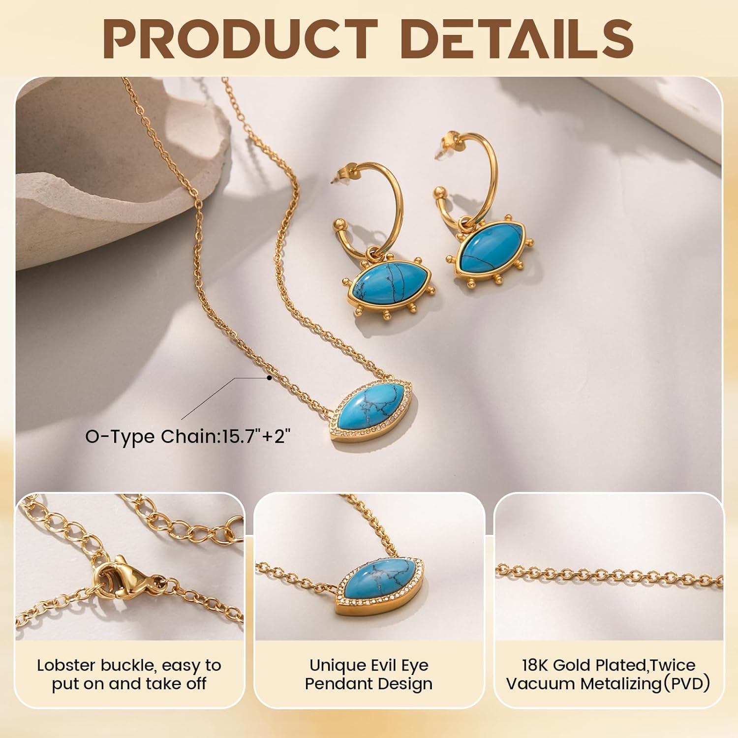 Fullpop Gold Evil Eye Necklaces for Women Trendy Set, Dainty Gold Pendant Necklace for Women Turquoise Necklaces for Women Beaded Necklace Stainless Steel Choker Necklace Valentine Christmas Gifts