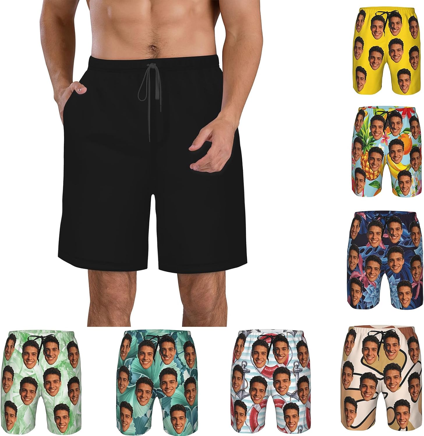 Custom Face Men's Swim Trunks Quick Dry Beach Shorts Personalized Funny Shorts Your Photo Bathing Suits 6 Sizes, 46 Styles