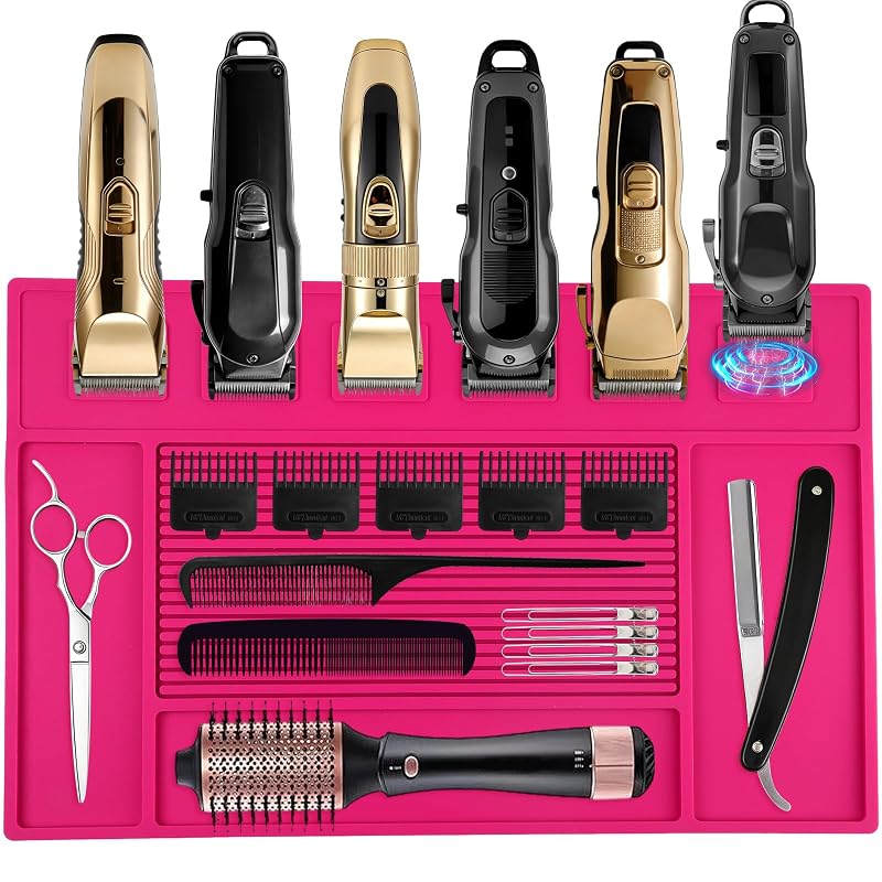 Magnetic Barber Mat for Clippers, Station Organizer with 6 Magnets