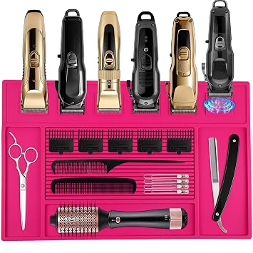 Magnetic Barber Mat, Barber Mats for Clippers with 6 Magnets, Magnetic Tool Mat for Barber Station Table Organizer Barbershop Salon Accessories Pad-Rose