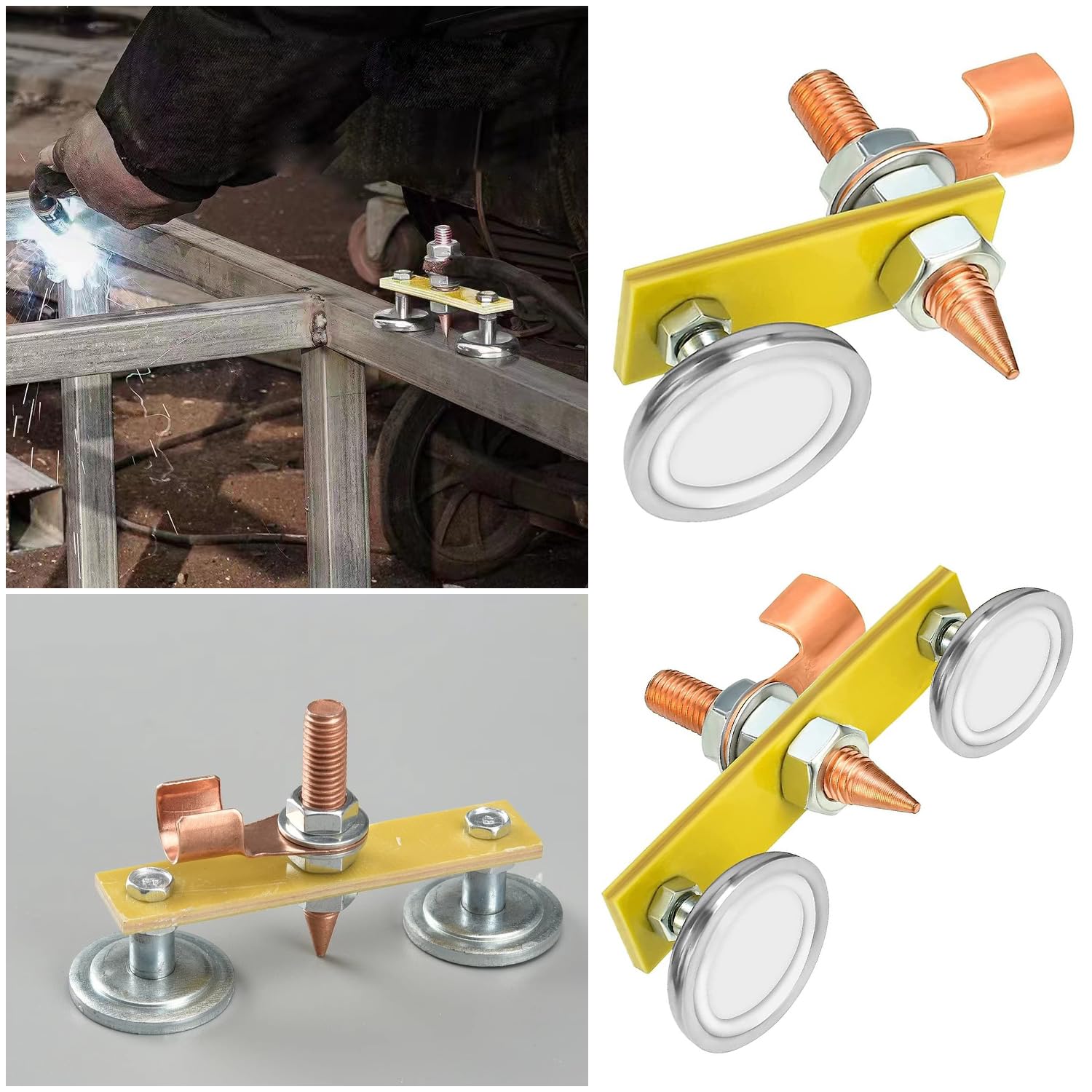 TorSor 2-Pack Magnetic Welding Ground Clamp – Strong Suction Head For ARC/MIG/Flux Core Welders (Single + Double Head)