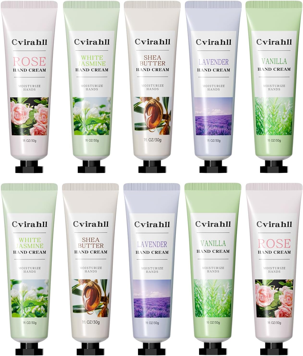 10 Pack Hand Cream Set, Hand Lotion for Dry Skin, 5 Scents, Travel Set | 1 fl.oz Each Mini Hand Cream, Fast Absorbing Non-Greasy Formula, Ideal for Travel, Office and Thoughtful Gifts