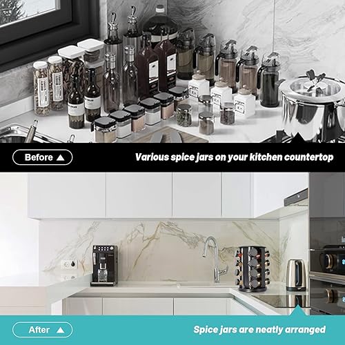 Miniatura 3 de Estante de especias giratorio negro para encimera, organizador de especias giratorio de 16 frascos, torre de estante de especias de carrusel