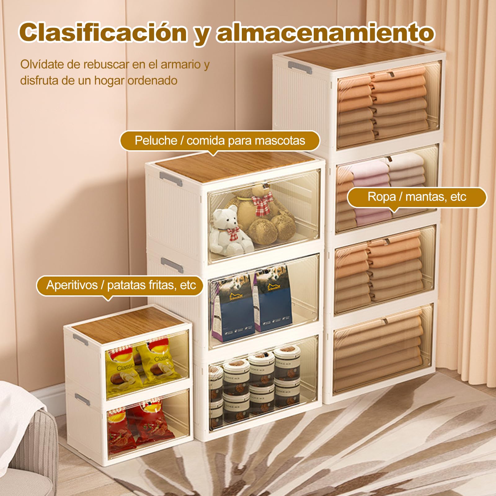Ergocar Caja de Almacenamiento de Plástico Plegable, Cajas de Almacenamiento Durable Apilables con Tapas, Gran Capacidad Cajas de Almacenamiento, para Dormitorios, Salas de Estar