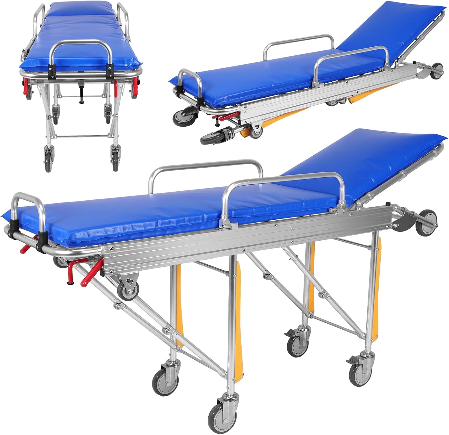 Ambulance Automatic Stretcher Bed Aluminum Alloy Weight Capacity 350 Lbs Folding Emergency Rescue Stretcher Bed for Sports Venues Fire Rescue