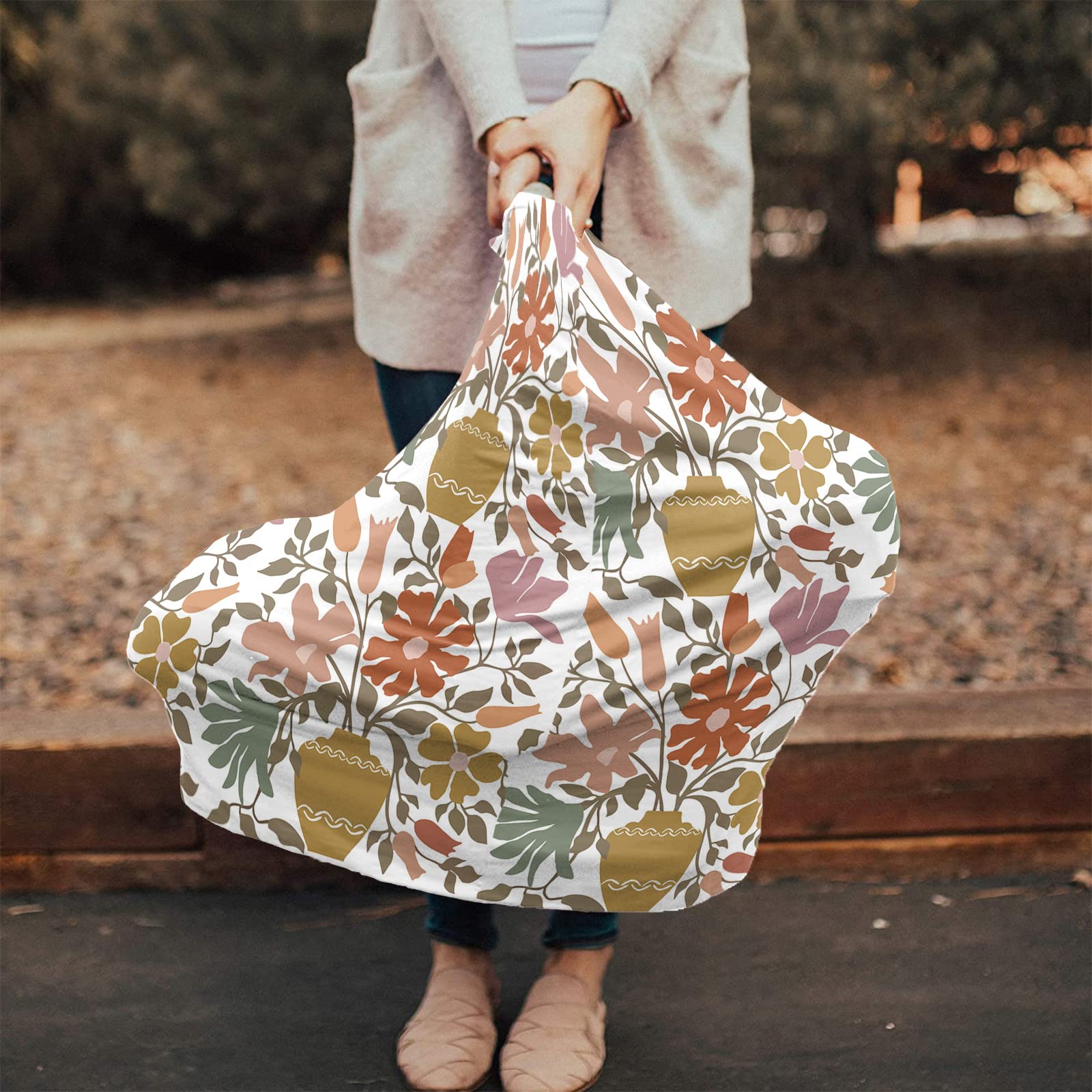 Nursing Cover for Breastfeeding Scarf, Abstract Flowers Leaves Threads Baby Car Covers Super Soft Multi Use for Canopy Shopping Cart Cover Blanket Stroller Cover