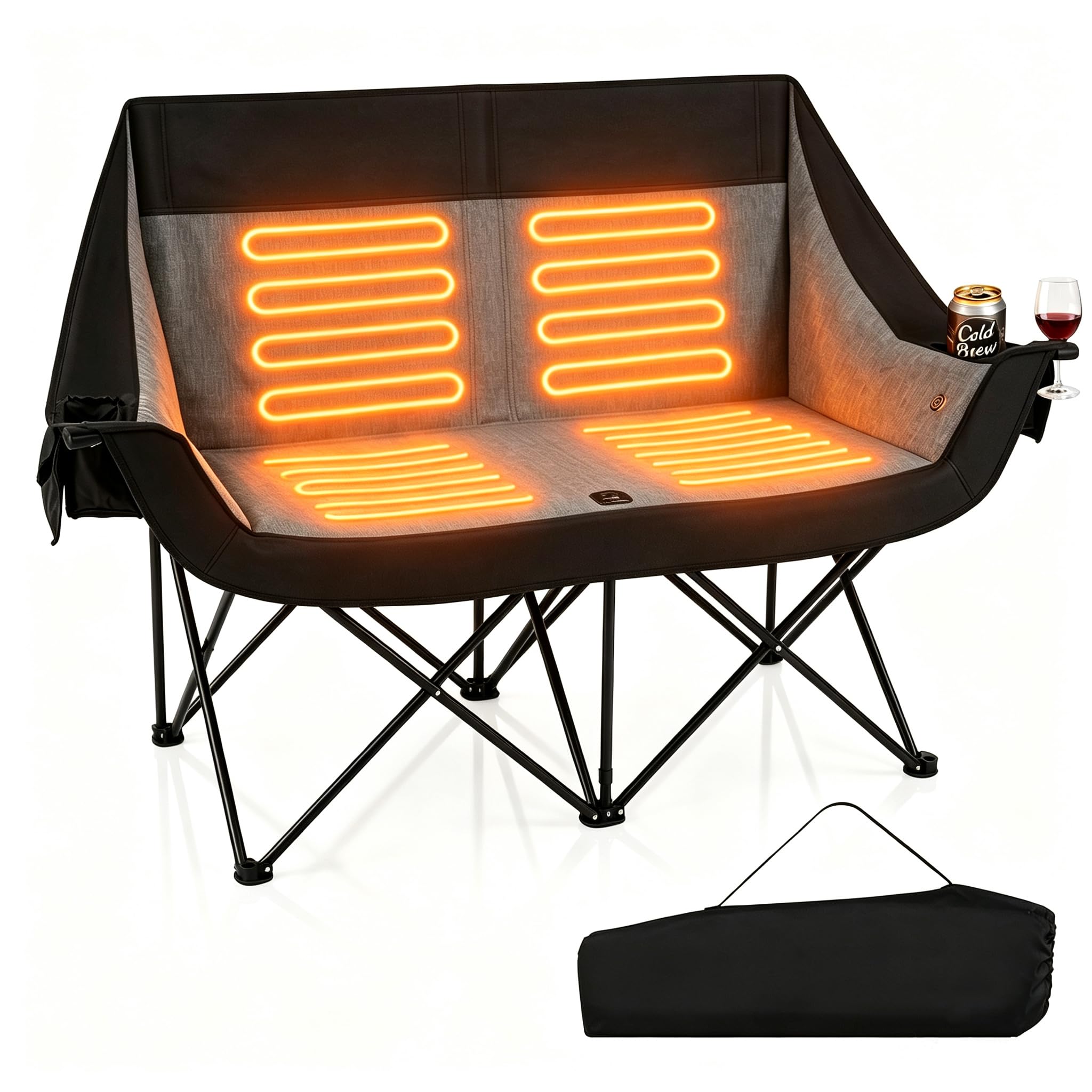 COSTWAY Oversized Heated Double Camping Chair, 3 Heat Levels, 300kg