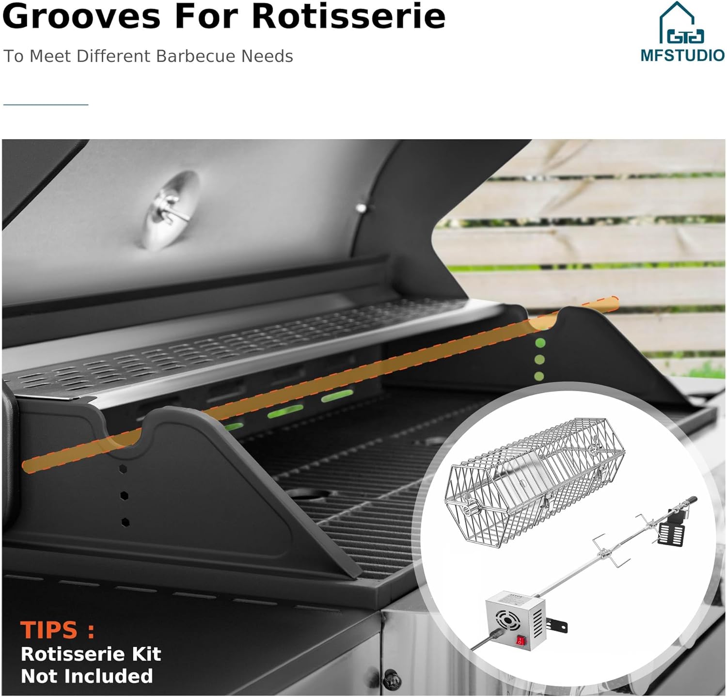 MFSTUDIO 6-Burner Propane Gas Grill, Stainless Steel BBQ Grill with Side Burner and Porcelain-Enameled Cast Iron Grates, High Output Gas BBQ Grills for Barbeque and Outdoor Cooking