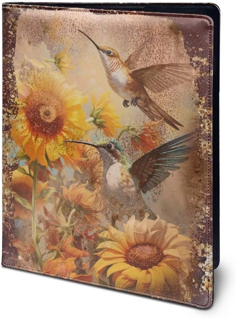HUIACONG Hummingbird Sunflower Clipboard Folder Padfolio Clipboard Retro Writing Portfolio Leather Clipboard with Cover for Letter Size A4 8.5 x 11 for Business Conference Notepad Clip Boards