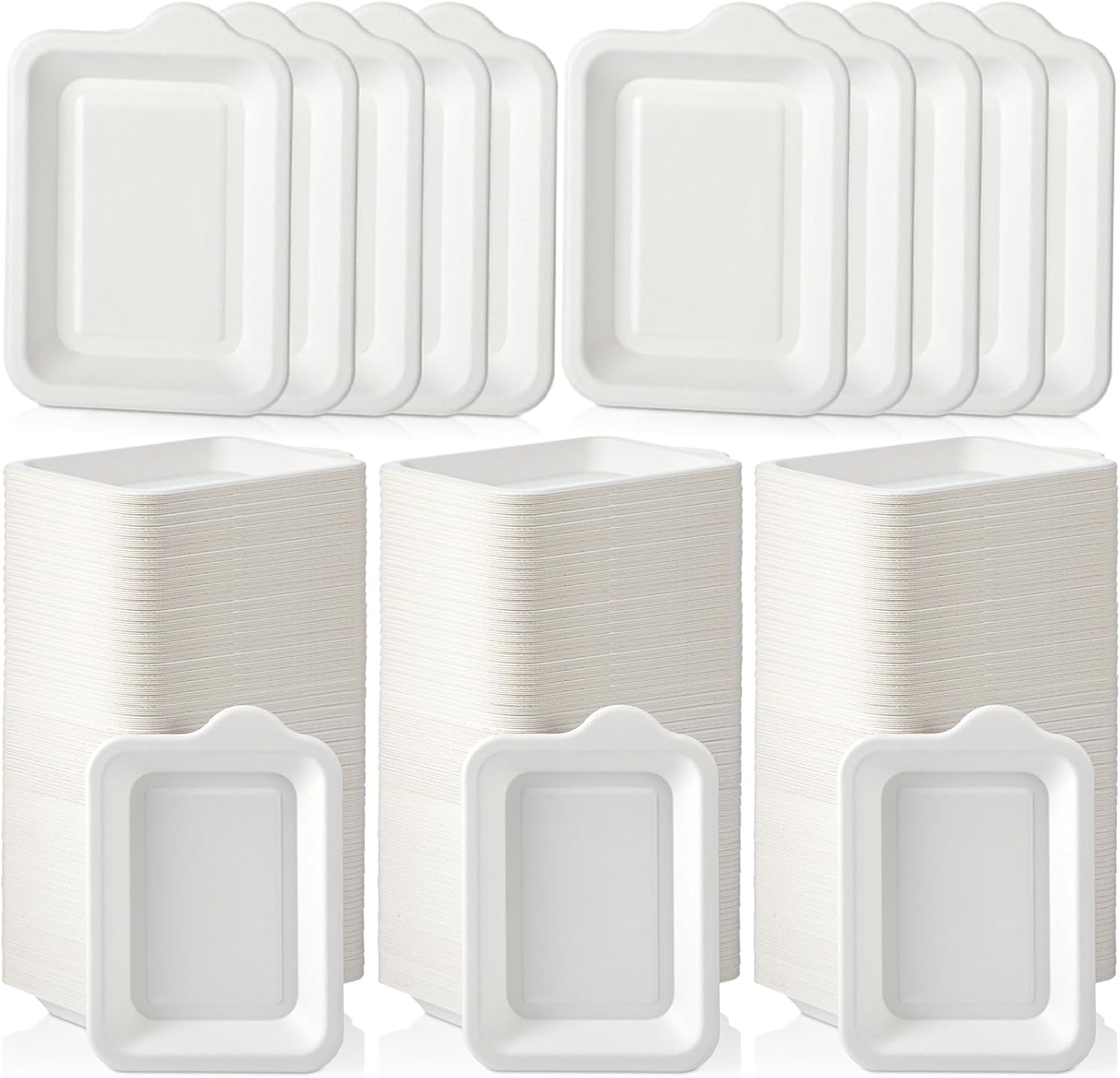Remerry 600 Pcs Small 4 Inch Paper Plates Bulk Disposable Plates Paper White Square Dessert Cake Party Snack Sugarcane Bagasse Fiber Wedding Birthday Dinner Graduation Pet Feeding (4.13 x 5.51 Inch)