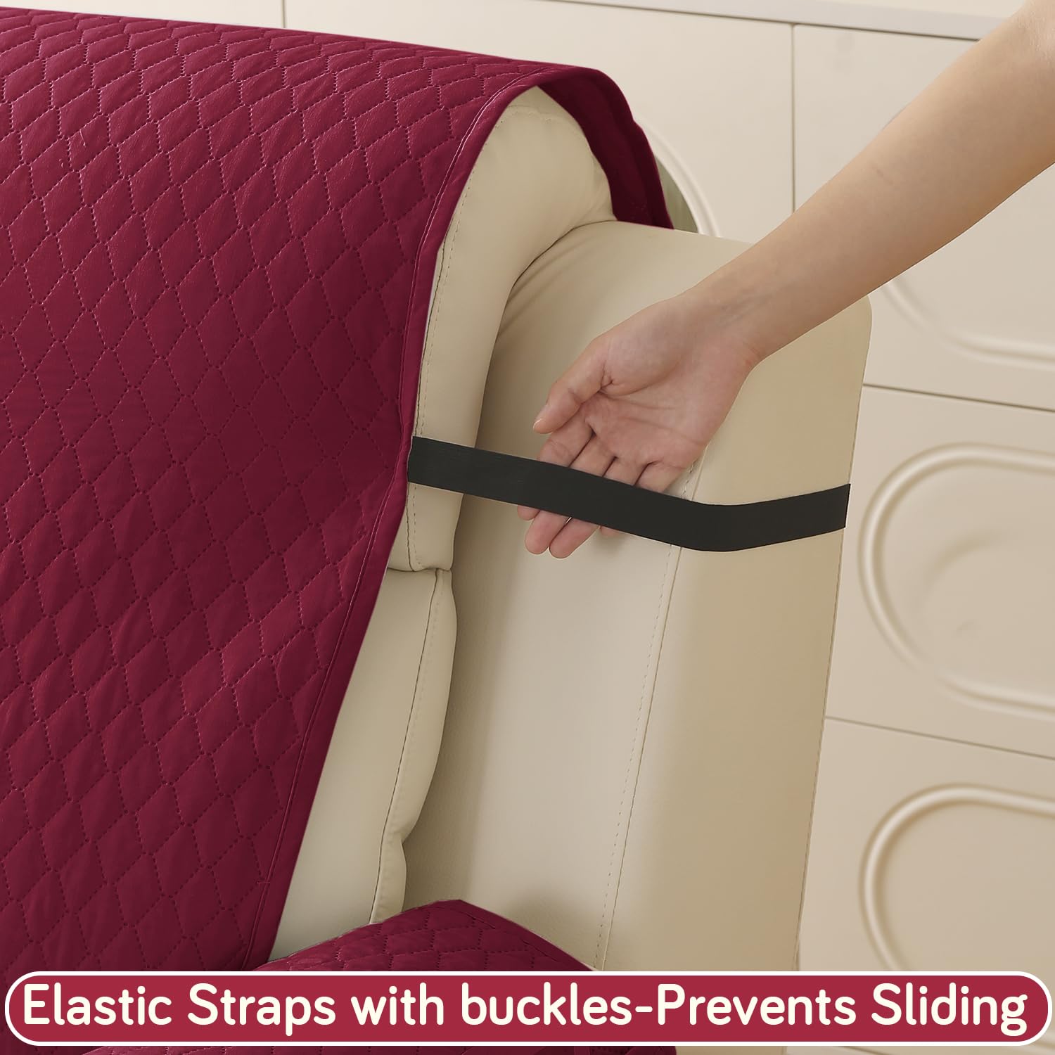 HOKIPO Polyester Quilted Recliner Chair Cover for 1 Seater with Side Pockets, Maroon (NEW-727-MRN) 2