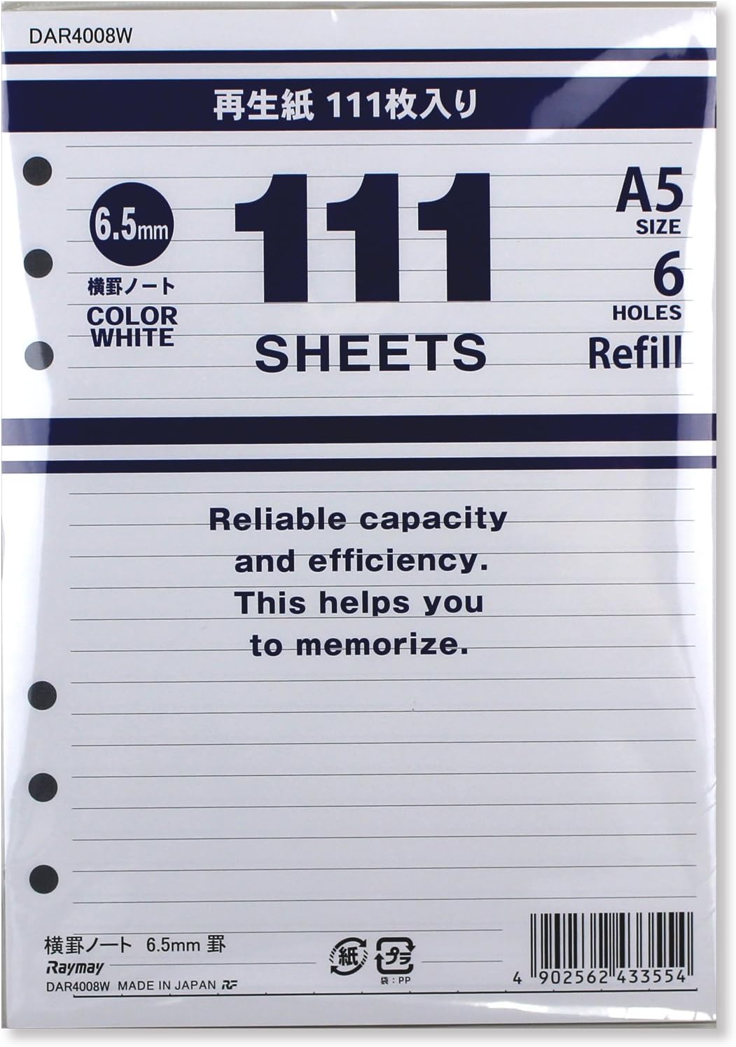 Raymay Fujii DAR4008W System Notebook Refill, Value Notebook, Ruled, A5, White