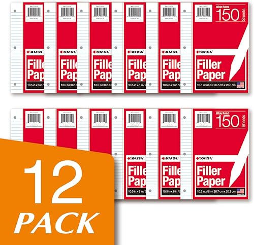 Miniatura 32 de KAISA hojas sueltas, 150 hojas de repuesto de 8 x 10.5 pulgadas, con rayas angostas, con 3 agujeros perforados para carpetas de 3 anillas, 12