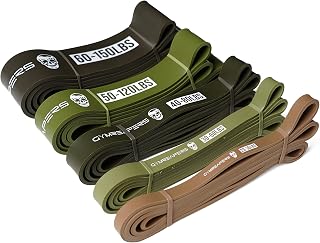 Gymreapers Resistance Bands for Working Out – Elastic Pull Up Exercise Assistance Bands Set for Powerlifting, Stretching, WOD, Strength Training – for Men & Women (5 Bands - Military Set)