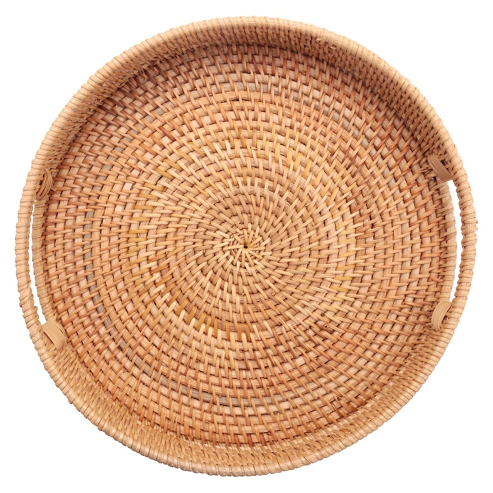 JINGYAN Breakfast Trays Round Rattan Woven Serving Tray With Handles For Breakfast, Drinks, Snack For Coffee Table, Home Decorative
