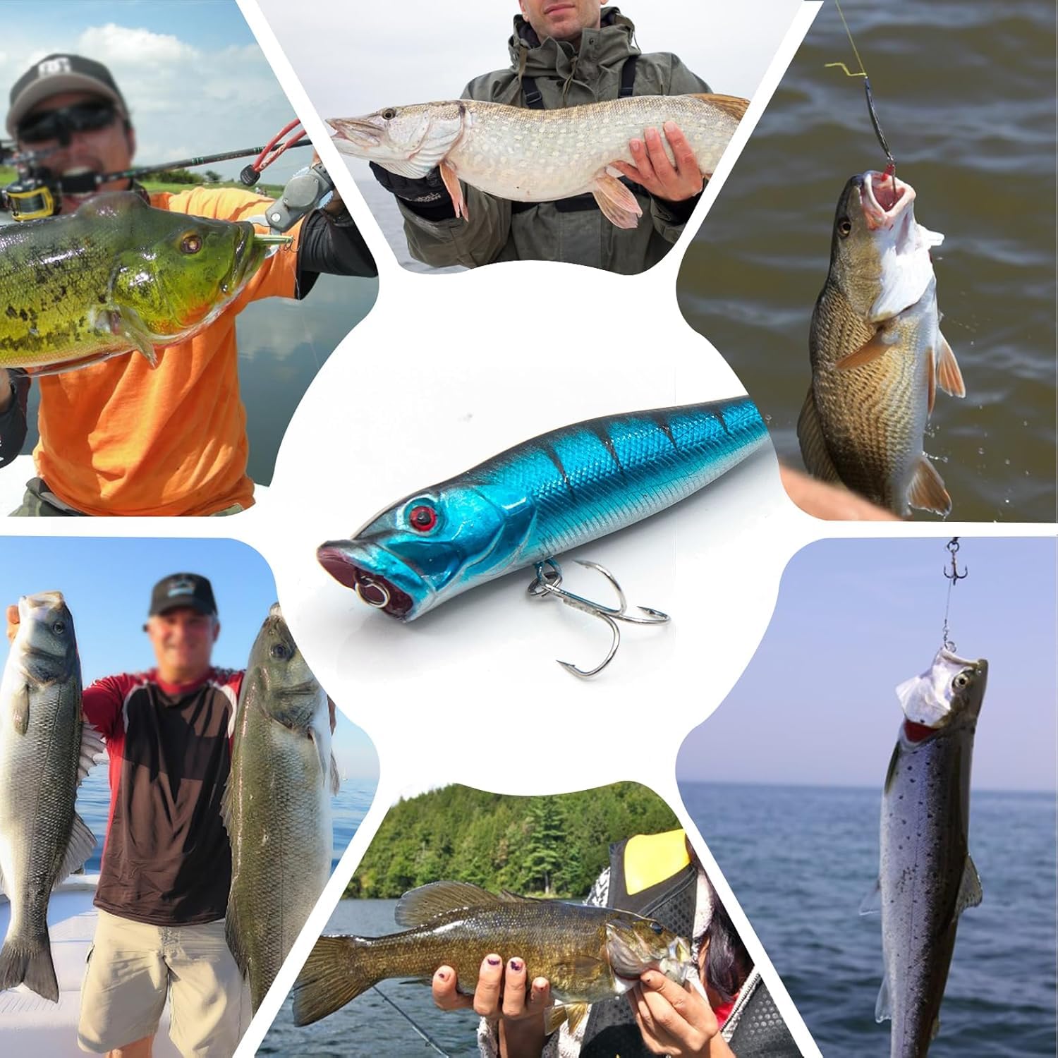 Kit di ami da pesca in acciaio ad alto tenore di carbonio, 50 pezzi, ami tripli misti, misura 2/4/6/8/10, ami affilati per pesca in acqua salata e d'acqua dolce | Ami da pesca durevoli per esche