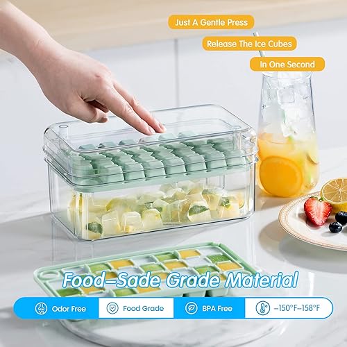 Miniatura 2 de Bandeja cuadrada para cubitos de hielo con tapa y contenedor de almacenamiento, molde para hacer cubitos de hielo para congelador con contenedor,