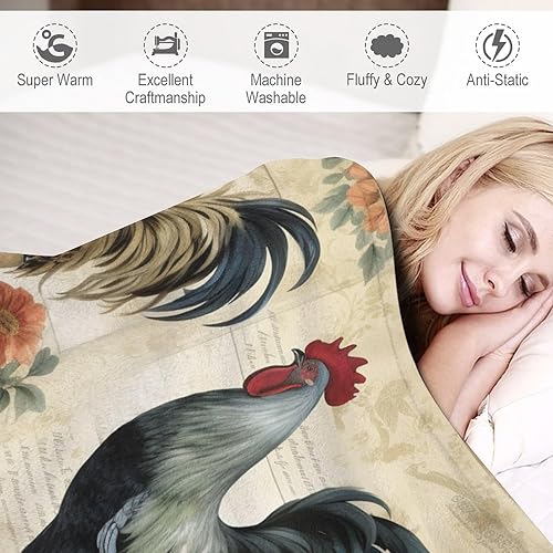 Miniatura 4 de Manta de franela de forro polar con dije de país, gallo, de 60 x 80 pulgadas, para sofá, cama, oficina, regalo para San Valentín, madre, padre,