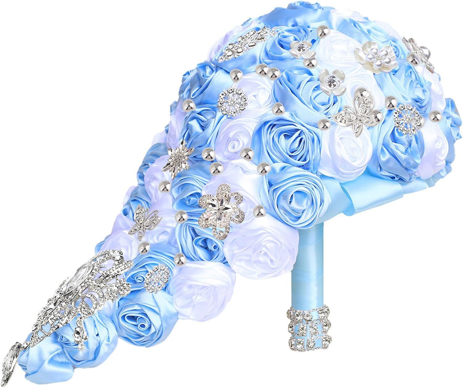 Luxury Cascading Bridal Bouquet Waterfall with Golden Rhinestones Wedding Essential Party