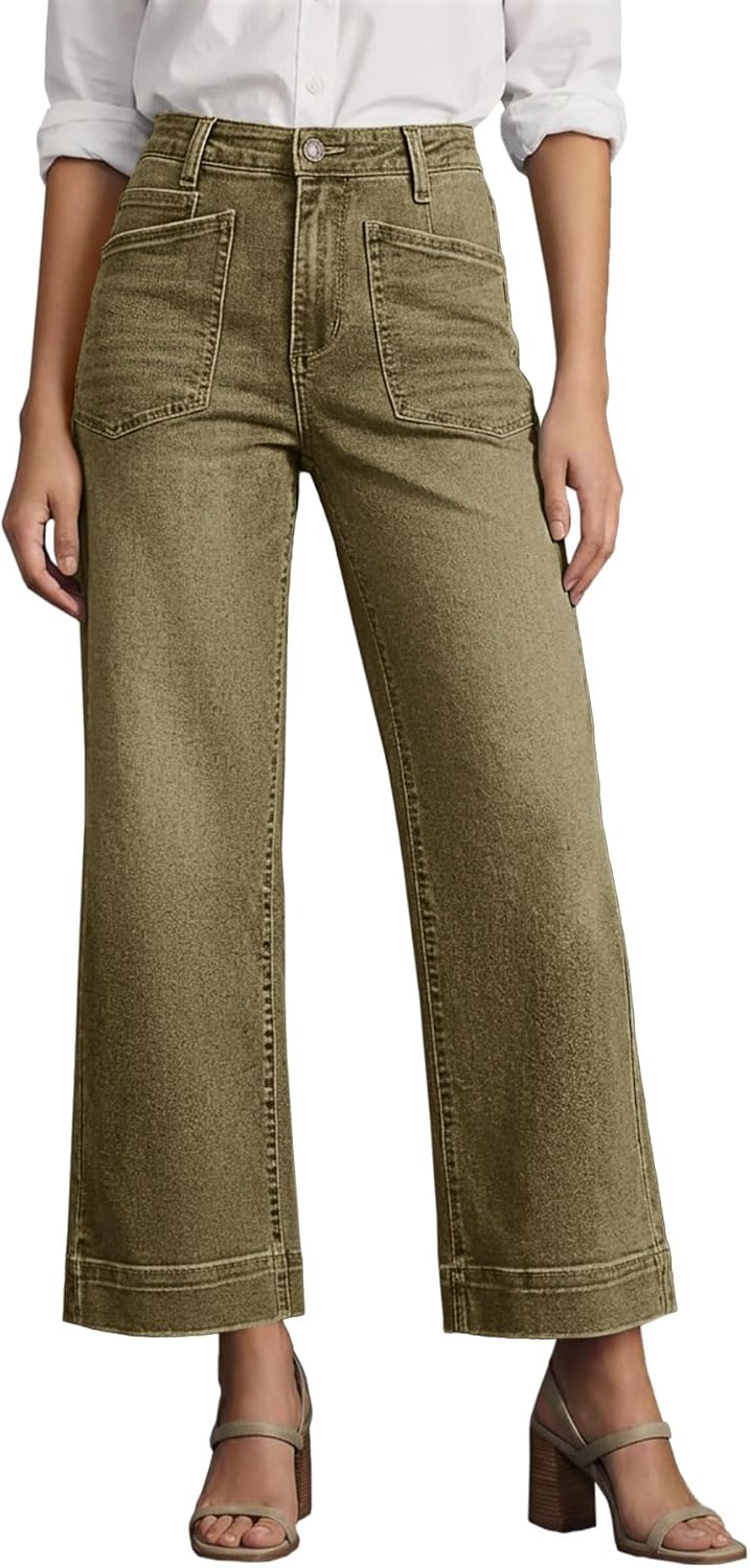 Cicy Bell Womens Cropped Wide Leg Jeans Stretchy High Waisted Trendy Capri Baggy Denim Ankle Pants with Pockets