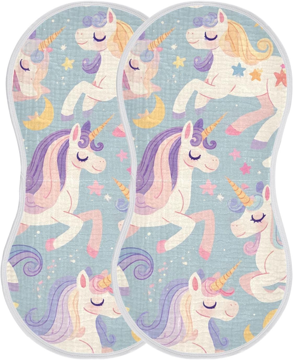 Purple Unicorn Muslin Burp Cloths 22x11 Inch - 4-Layer Organic Cotton & TPU Waterproof Lining, Absorbent Baby Bibs for Boys/Girls with Hanging Loop