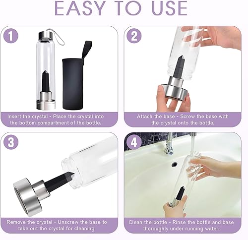 Vista 49 de ChezMax Botella de agua de cristal con centro de cristal natural A - Cristal rosa