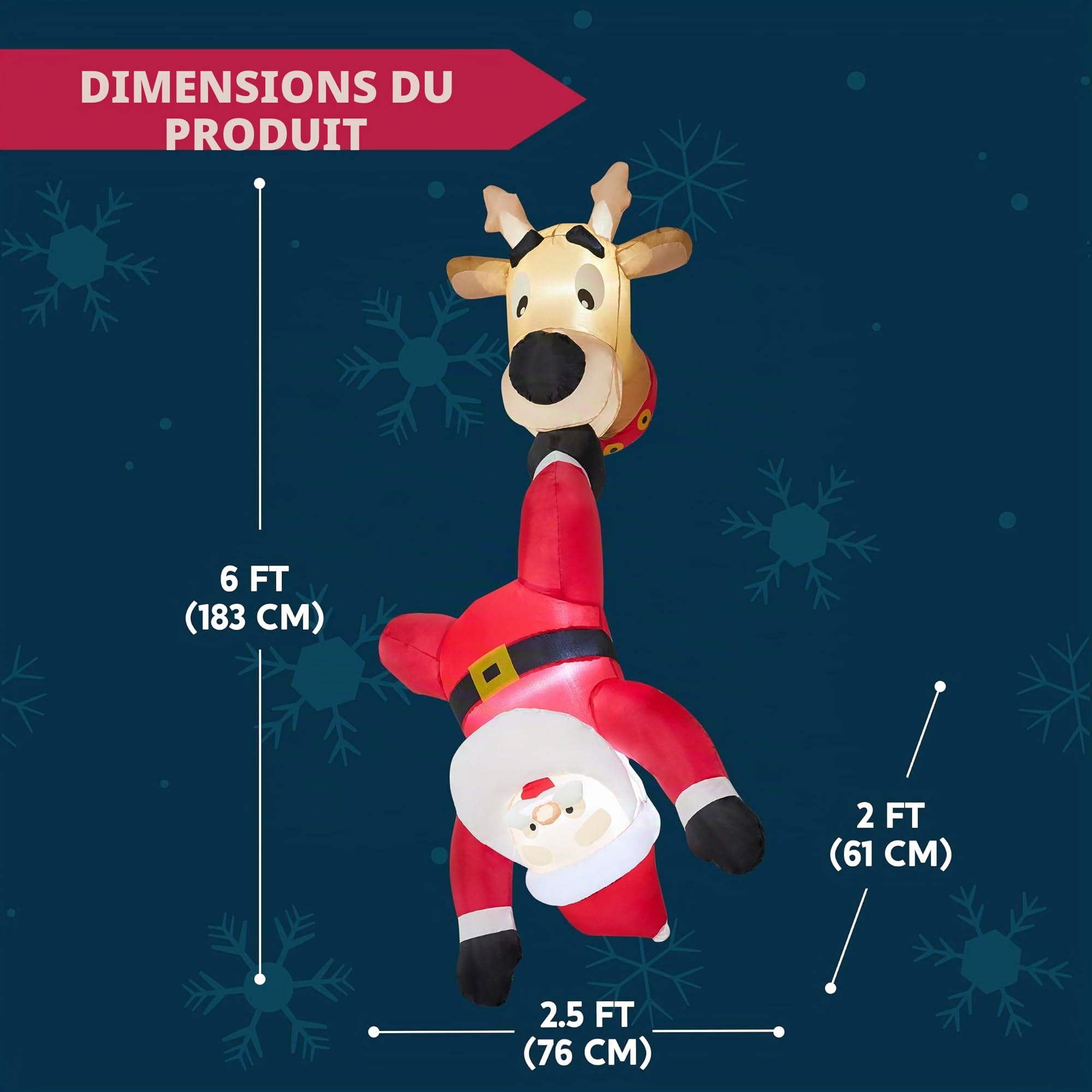JOIEDOMI Père Noël gonflable tombant de 1,8 m de haut avec renne sorti de la fenêtre, gonflables de Noël avec LED intégrée pour décoration de fenêtre, fête de Noël, extérieur, intérieur, cour, jardin