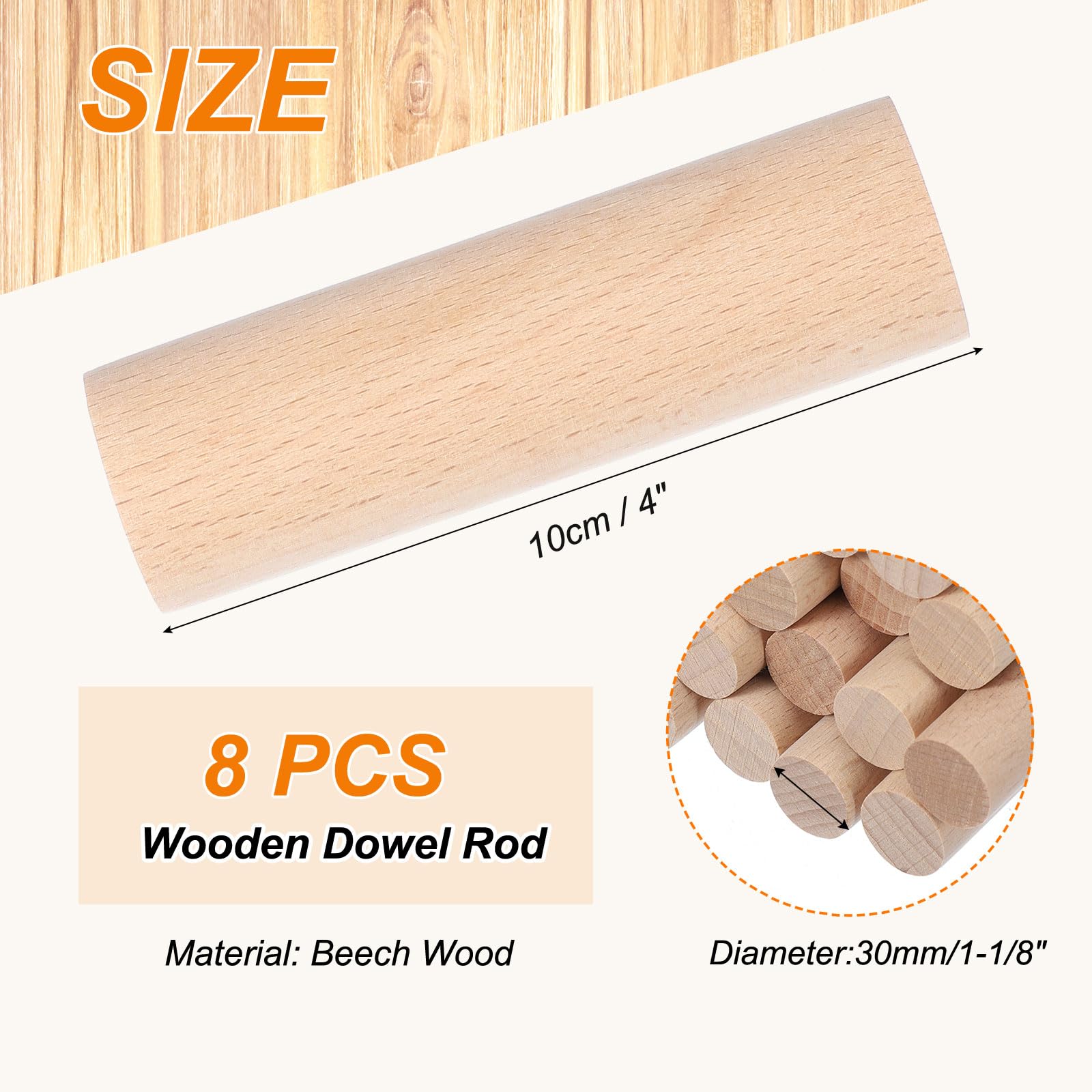 PATIKIL 1-1/8 x 4 Inch Wooden Dowel Rod - Image 2