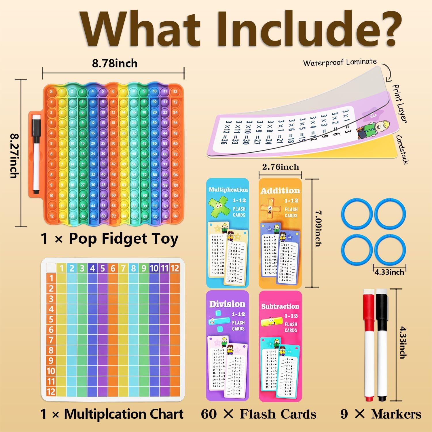 Multiplication Popper Chart with Math Flash Cards, Times Table Educational Flashcard 3rd Grade, 4th, 5th, 6th Grade, Math Manipulatives, Homeschool, Teacher Supplies