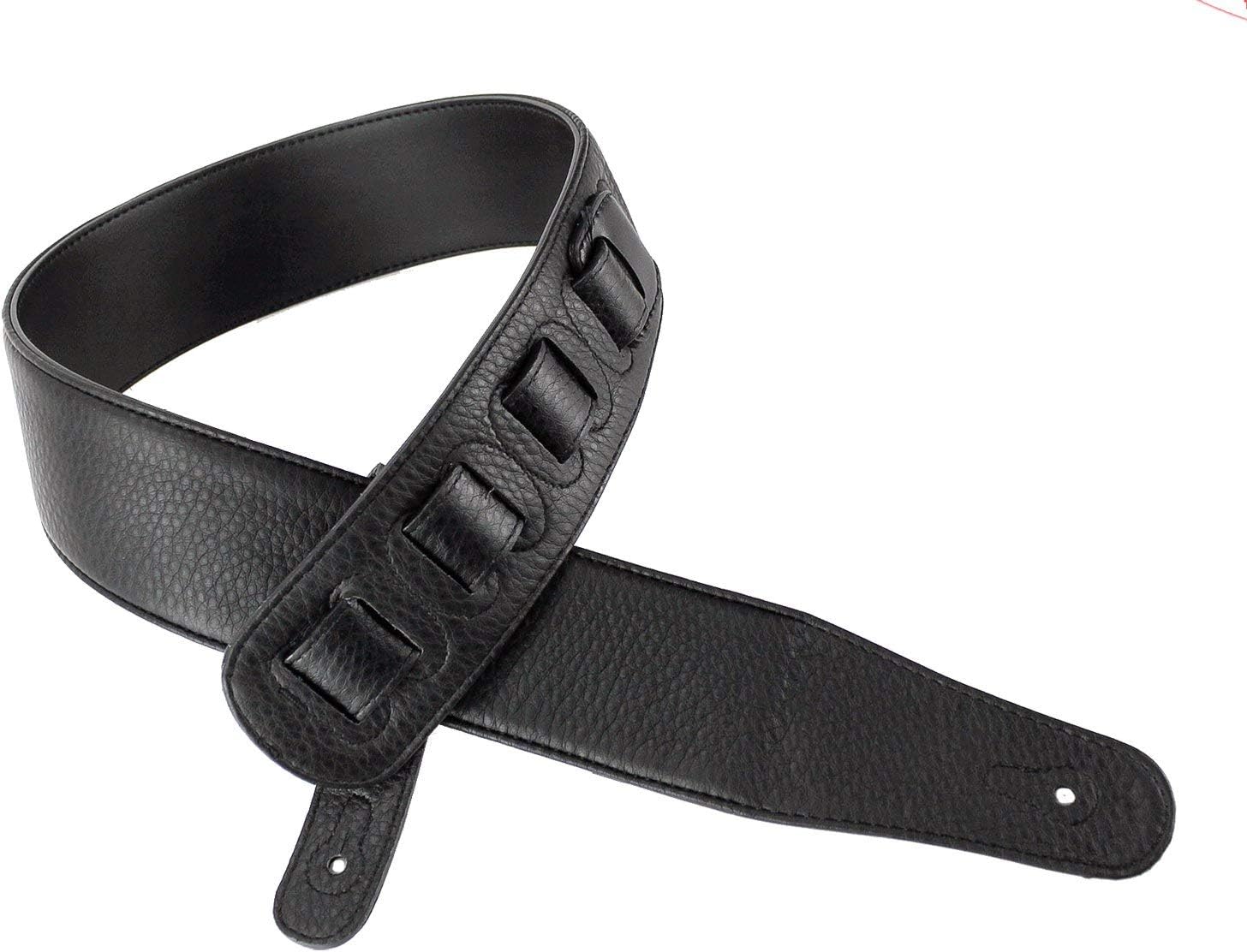 Walker & Williams CVG-12 Black Leather Guitar Strap With Hand Tooled Grateful Skull & Roses For Acoustic, Electric, And Bass Guitars