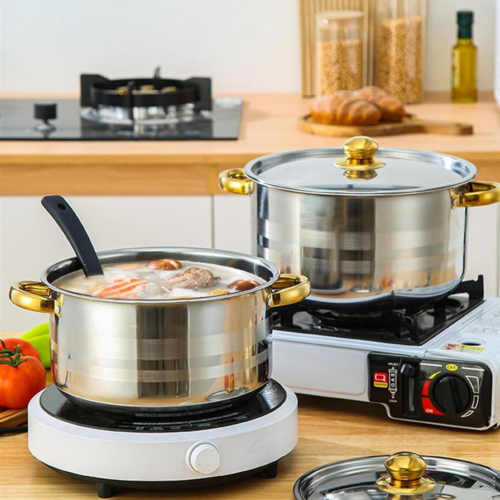 Edelstahl Kochgeschirr Set 10-teilige Kochutensilien und Zubehör | Induktions Kochset Für Wohnung Restaurant Camping Haushalt Studentenwohnheim