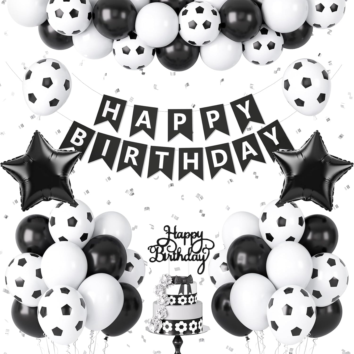 Soccer Balloons Soccer Birthday Party Decorations, Football Birthday Party Balloons with Happy Birthdays Banner Cake Toppers 18in Foil Balloon for Boys Girls Party Decor
