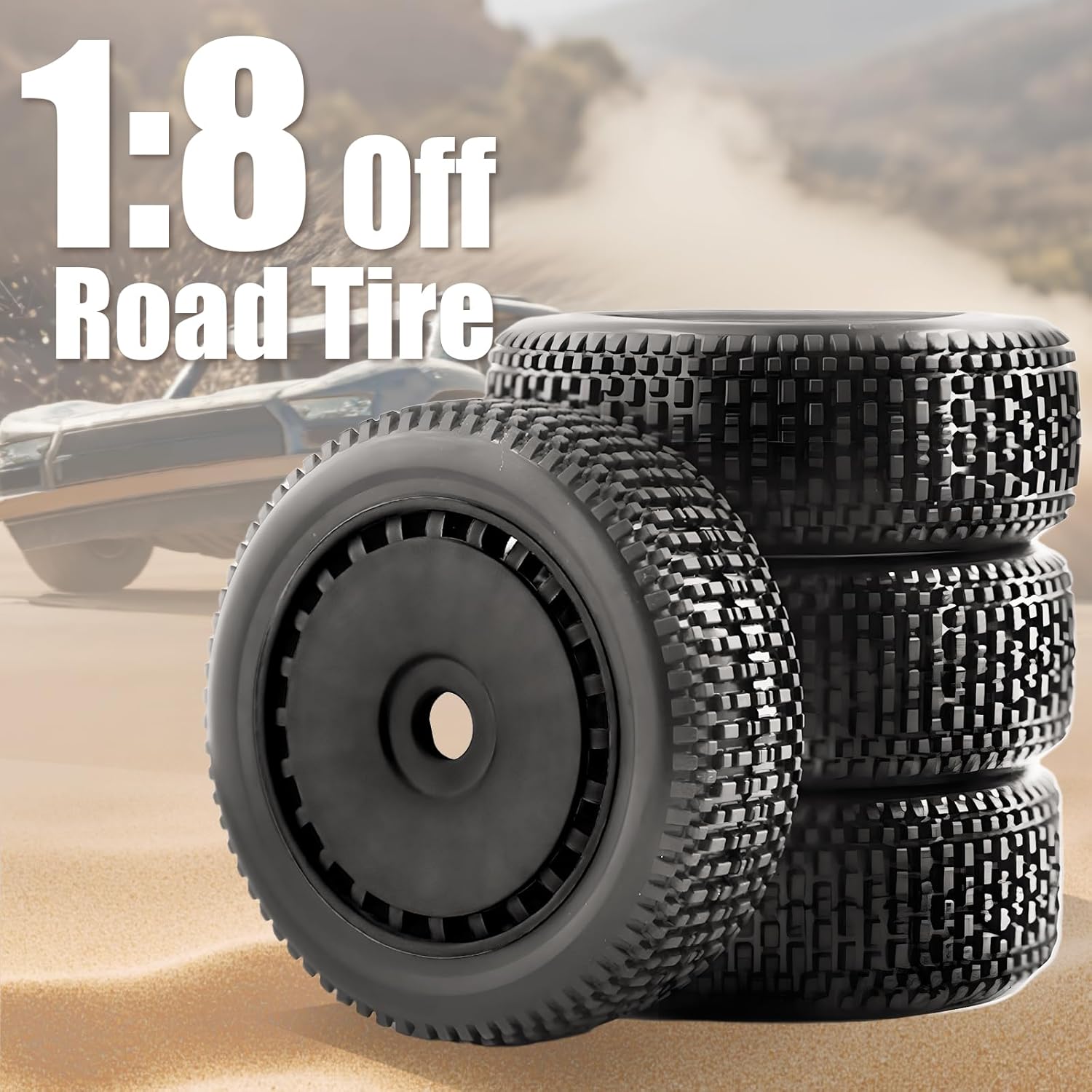 1/8 RC Off-Road Buggy Racing Tires and Wheels 17mm Hex RC Tires with Foam Inserts for ARRMA 1/8 Typhon 3S/6S Losi 8IGHT HSP Hyper HongNor FS Racing KYOSHO MP10 MP9 MP9e Neo.(4PCS/Set)