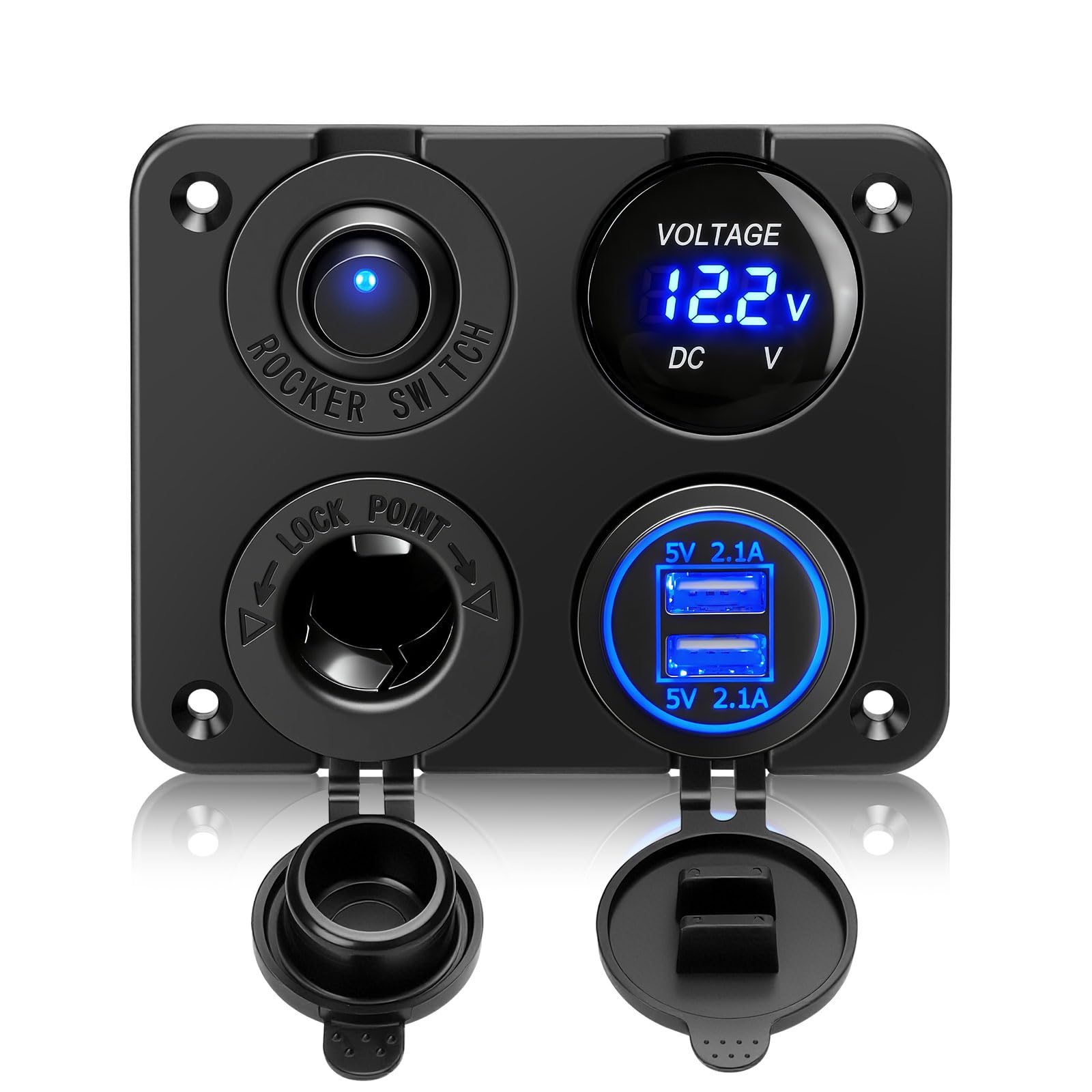 Amazon.com: Linkstyle 4 in 1 Car Charger Panel, 4.2A Dual USB A Charger Port,  Cigarette Lighter Socket with LED Voltmeter & Rocker Switch for 12V/24V  Marine Boat RV Truck : Automotive