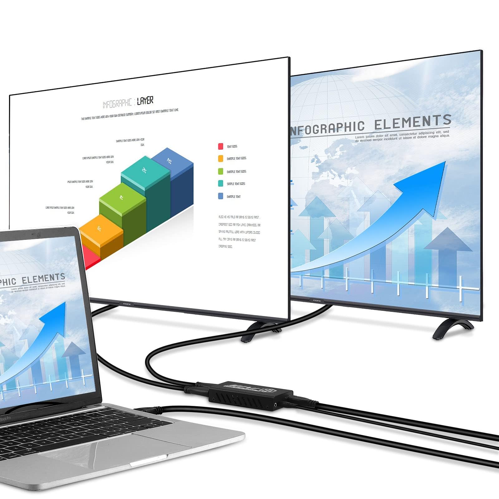UNSTINCER Adattatore USB 3.0 a Dual HDMI fino a 1920 x 1080 P/60 Hz, scheda video esterna per Windows ChromeOS MacOS Linux Laptop, DisplayLink Multi Monitor Adattatore 3,5 mm uscita audio stereo