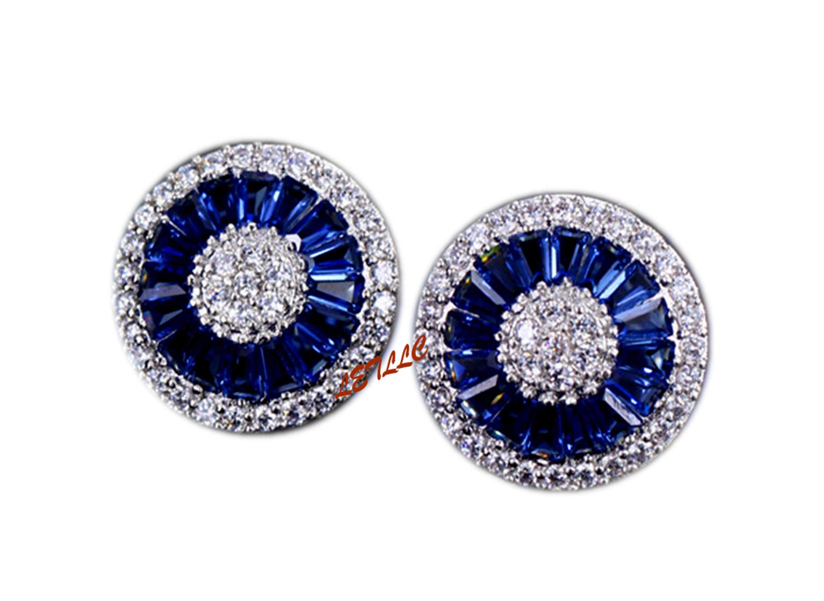 LILY TREACYCZ Stud Earrings Signity Cubic Zirconia simulated diamond, ruby,  sapphire, emerald halo earrings in LED light box