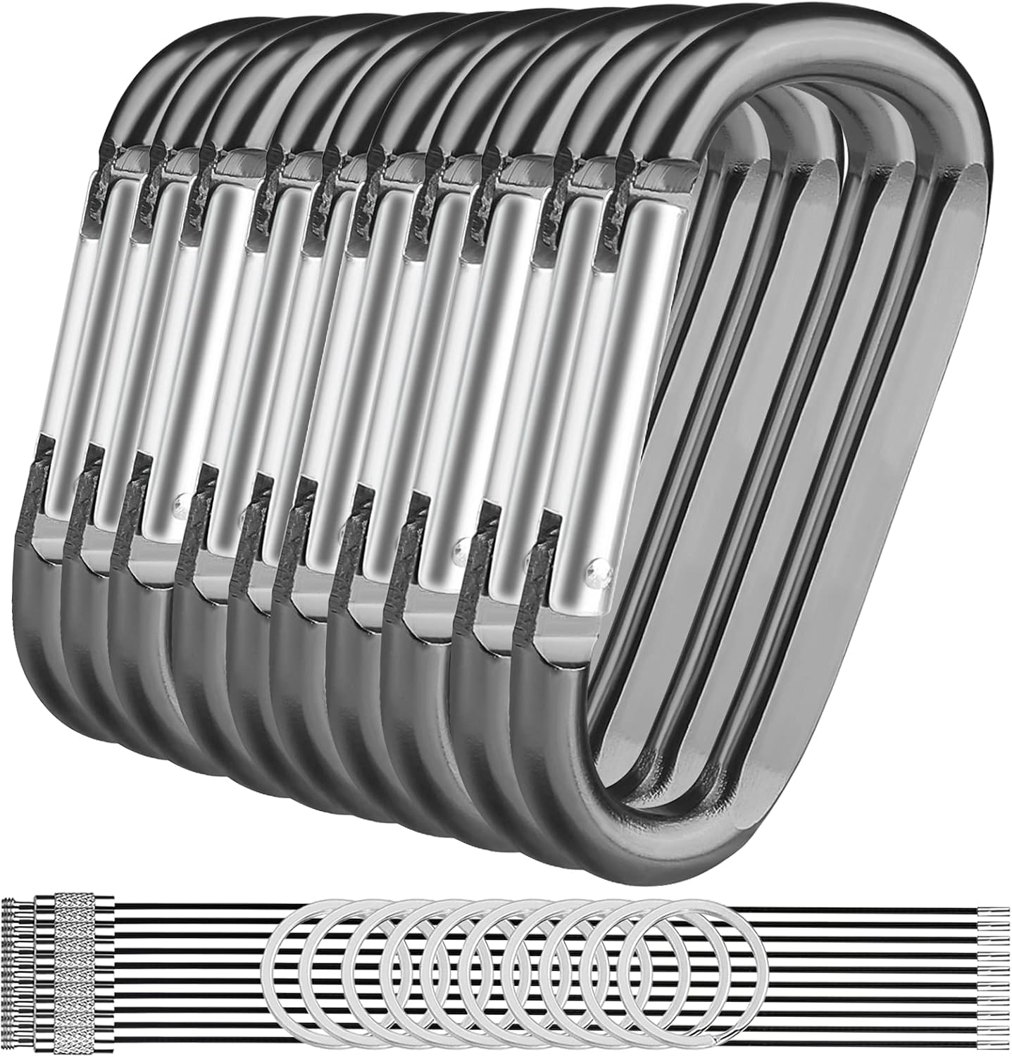 Michael Josh Carabiner Caribeaner Clips,3" Aluminum Caribeener Keychain D Shape Buckle With Wire Keychain Cable and Caribeaners Key Rings