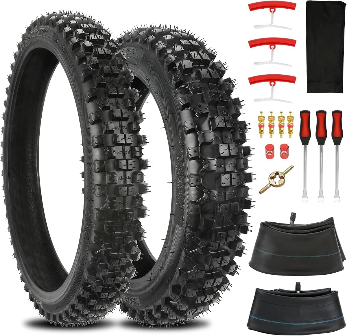 90/100-14 70/100-17 Dirt Bike Tire for Yozma in 10 Pro Ebike KX85 | Rear and Front 3.00-14 2.75-17 Inner Tube Set, Motorcycle Tire Spoons Kit, for TTR125 KLX125 KLX140 RM85 Pit Bike, Off Road