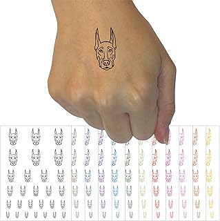 Doberman Pinscher Dog Head Temporary Tattoo Water Resistant Fake Body Art Set Collection - Yellow (One Sheet)