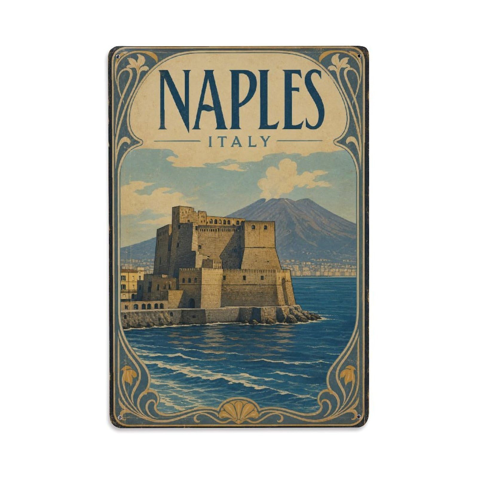 Vintage Travel Italy Naples Metal Tin Sign Plaque Wall Decor for Cafe, Club Bar, Office, Garden Metal Poster 8x12Inch